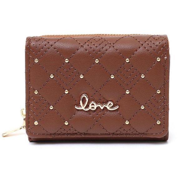 Quilted Studded Love Wallet - Dark Brown - Gift Idea - Picture 1 of 7